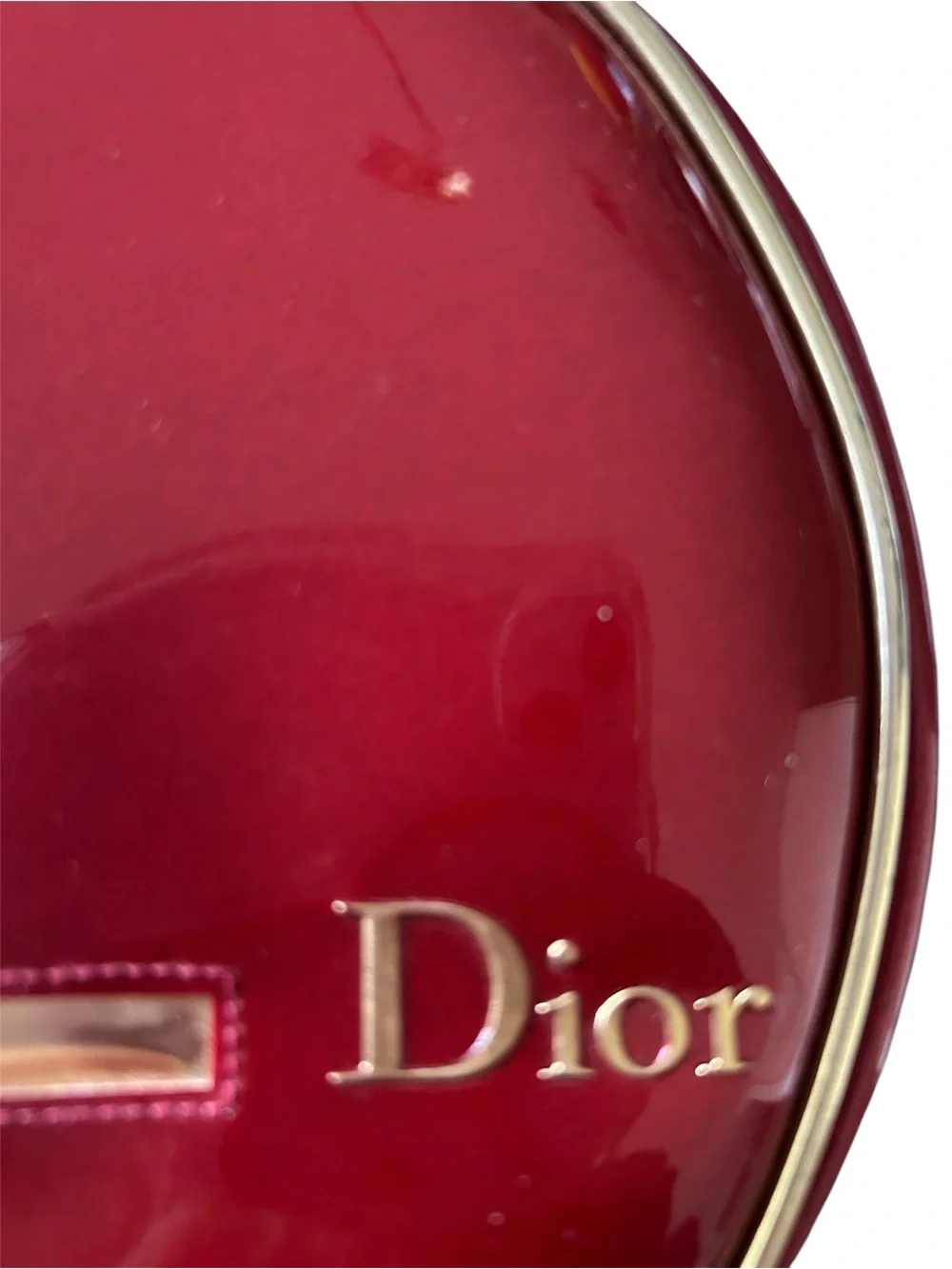 Dior Glossy Red Round Cosmetic Case with Gold Accents